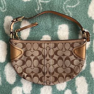 Coach Metallic Bronze Leather and Signature Canvas Pochette